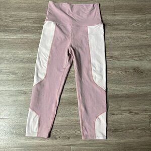 Live the Process High Rise Color Block Pink Crop Leggings Size M